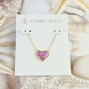 Kendra Scott Ari Heart Rose Pink Kyocera Opal gold necklace.